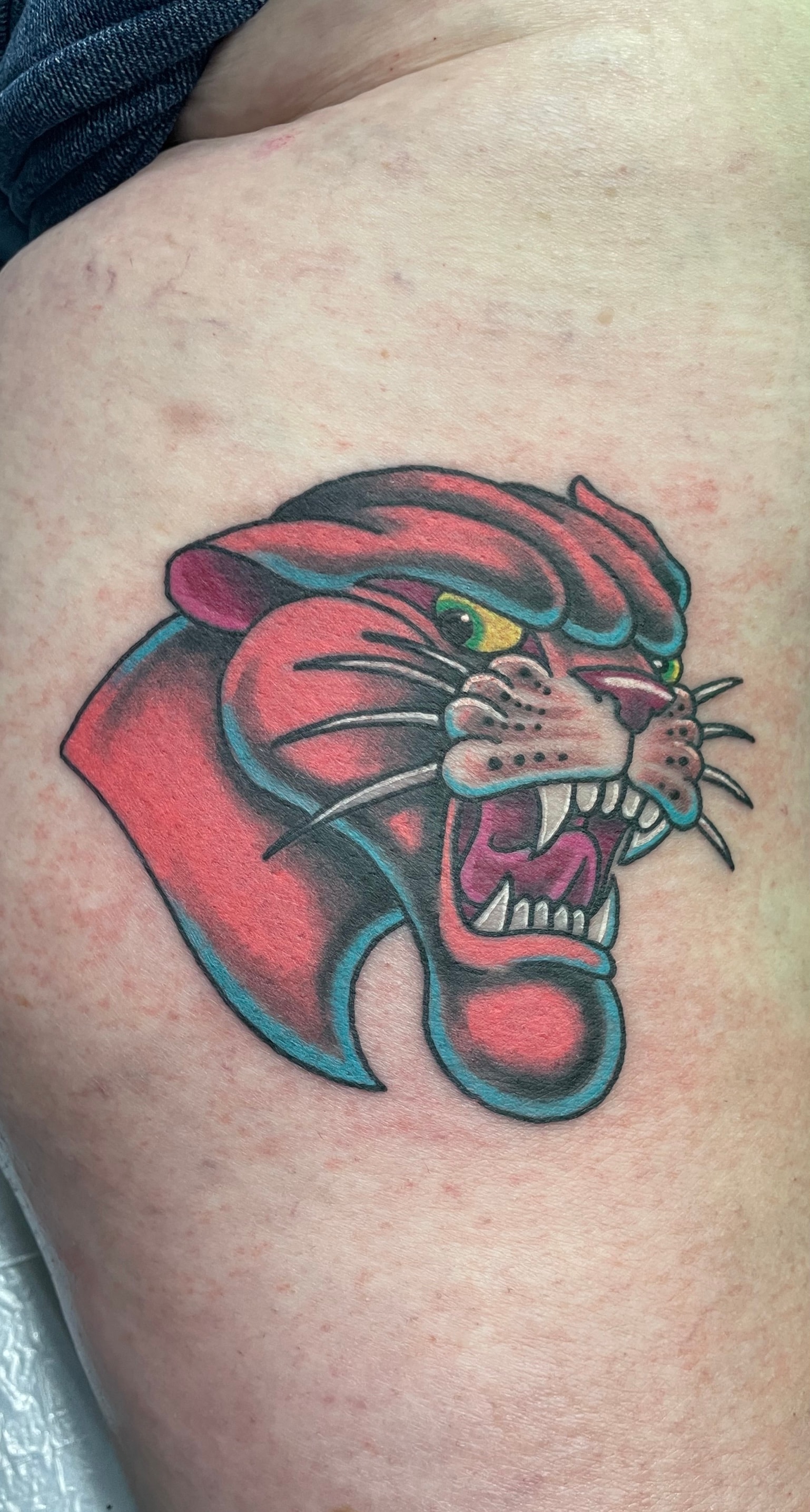 Randy DeShong demon cat skull tattoo