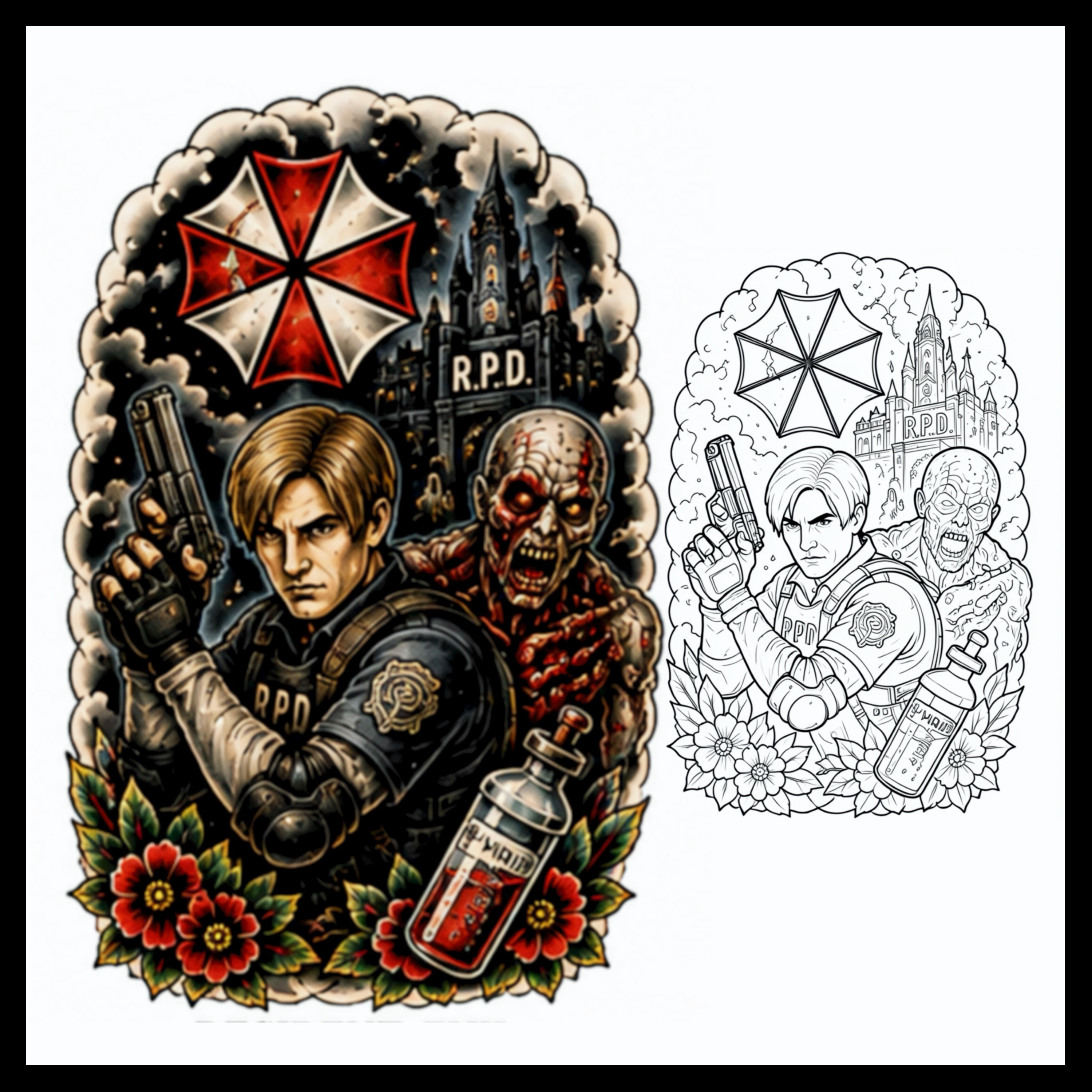 Resident Evil 2 Leon Kennedy RPD Umbrella Corporation tattoo design