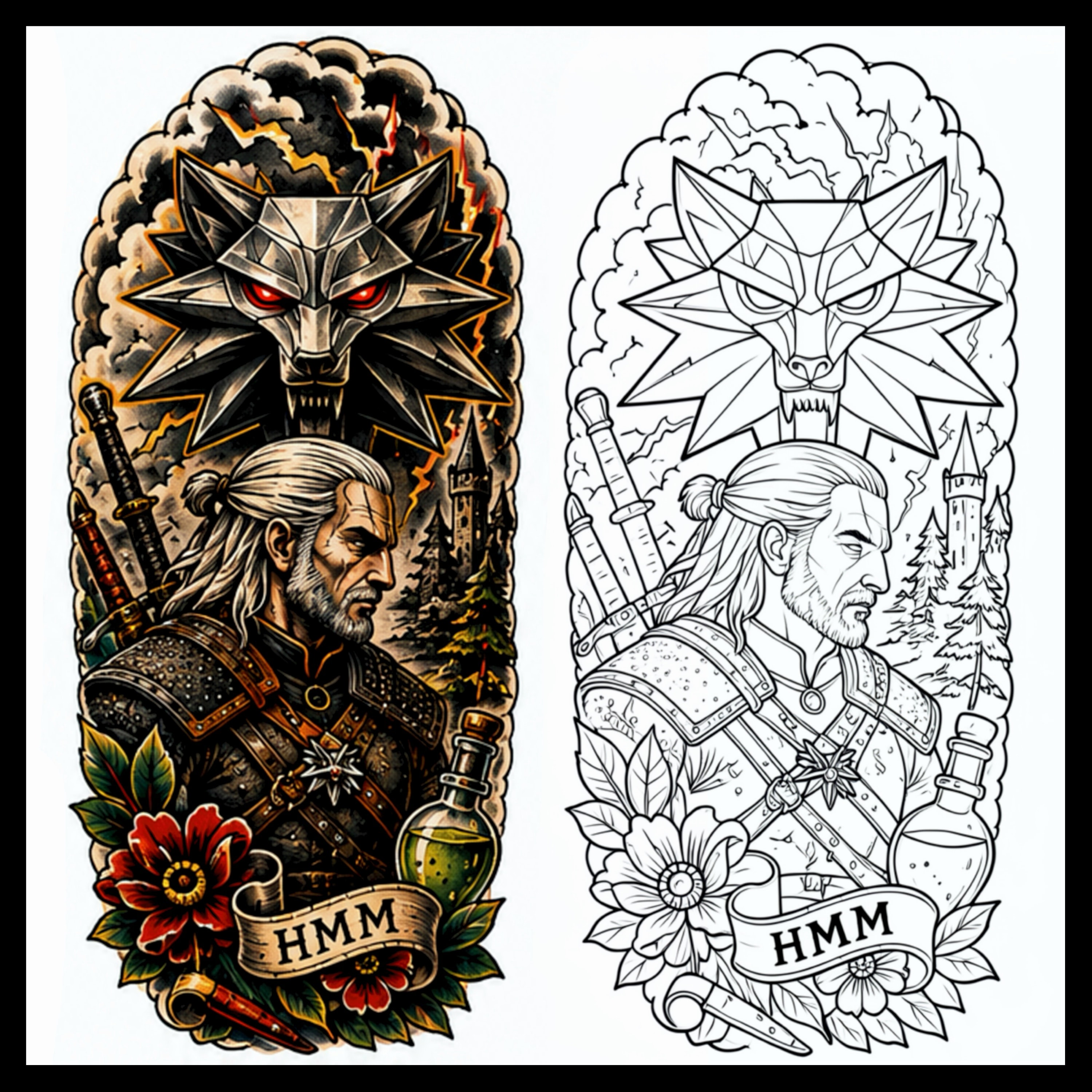 Fantasy mystical character tattoo design