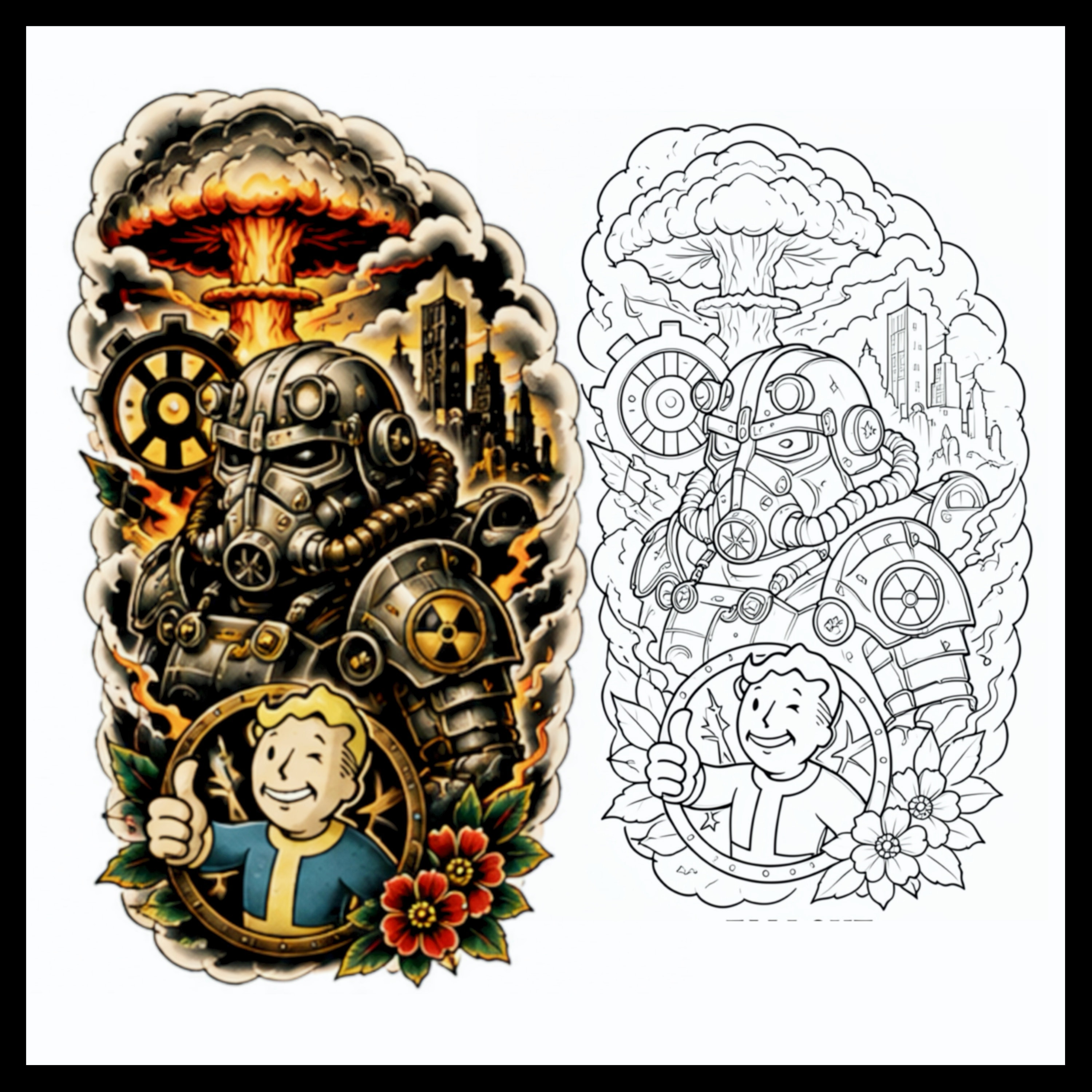 Fallout power armor with Vault Boy tattoo design